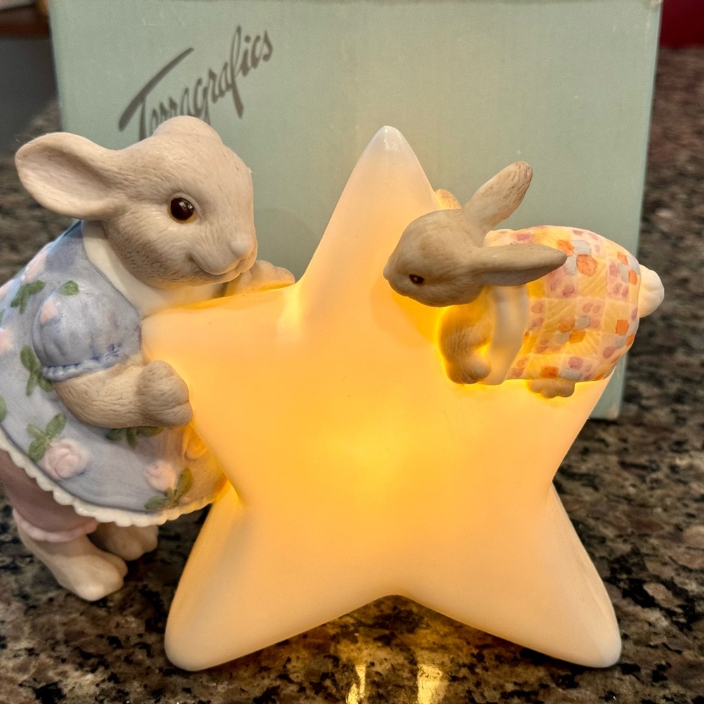 Vintage Terragraphics Bunny & Star Night Light Works Great With Box - Picture 2 of 10